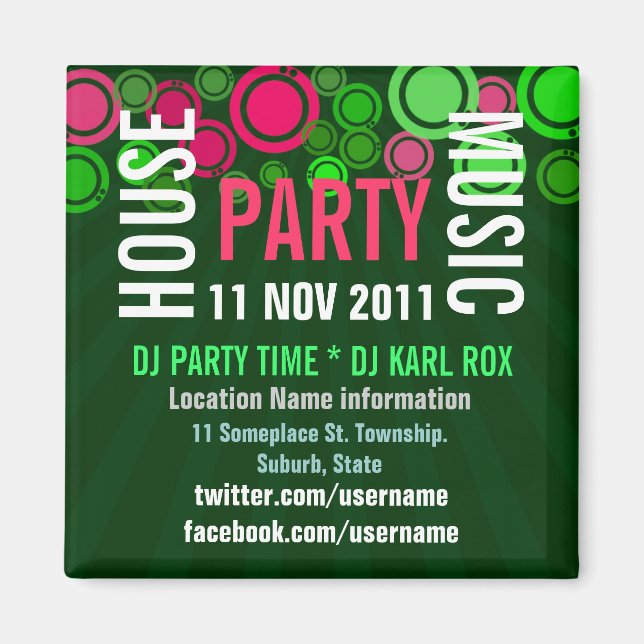 House Music Party Event Promotional Magnet (Framsidan)
