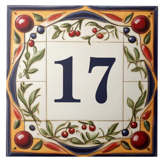 House Number Plaque Sign Red Cherry Art Anpassning Kakelplatta (Framsidan)