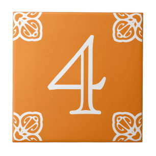 House Number - Spansk White on Orange Tile Kakelplatta