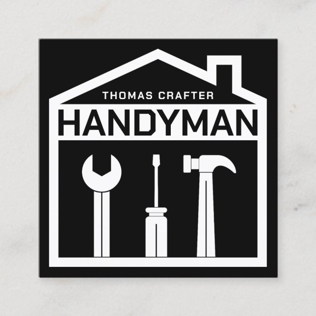 House och verktyg handyman stil fyrkantigt visitkort (Framsida)