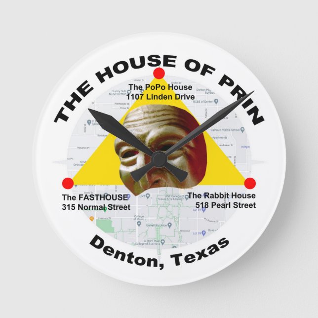 House of Prin Fasthouse Rabbits PoPo Denton Texas Rund Klocka (Framsida)