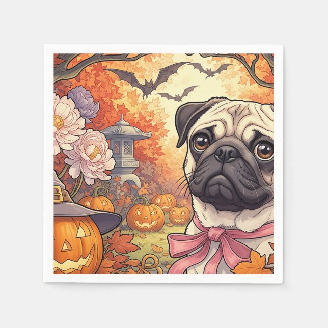 House of Pug Hund & Halloween, Autumn, Art Nuovo Pappersservett (Framsidan)