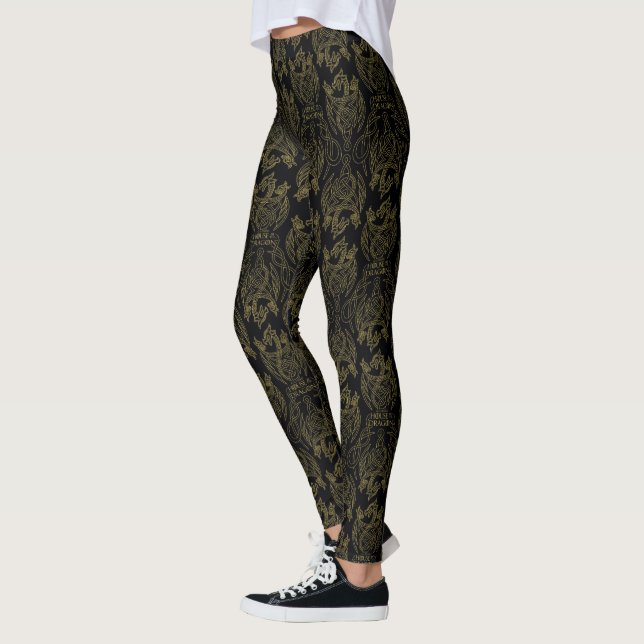 HOUSE OF THE DRAGON | Gold Filigree Dragon Pattern Leggings (Vänster)