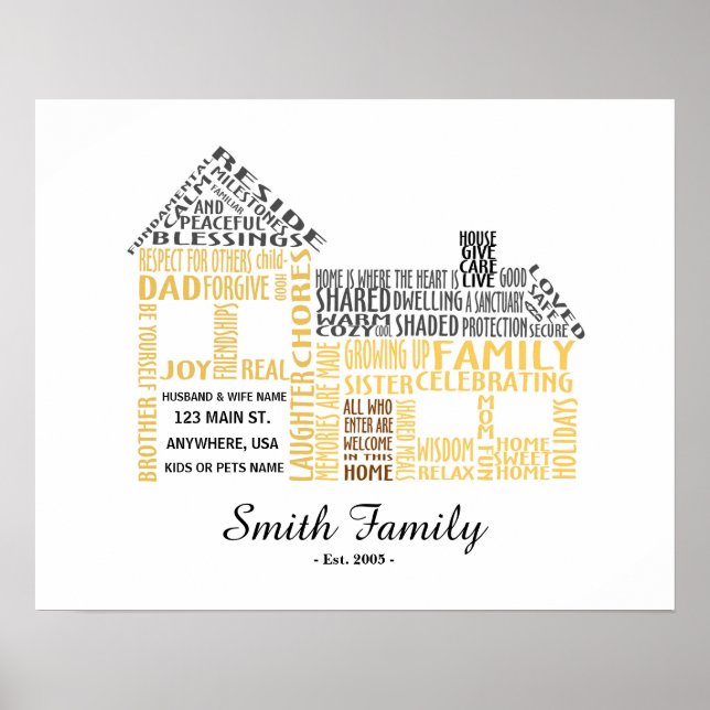House Ord Art med Family Namn Poster (Framsidan)