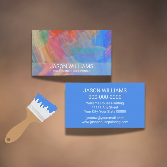 House Painter Modern Professionell Multifärgad Visitkort (Colorful, artistic business card showcasing your painting skills. Vibrant, professional, memorable.)