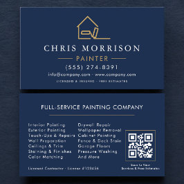 House Painter Navy Blue Gold QR Code Visitkort