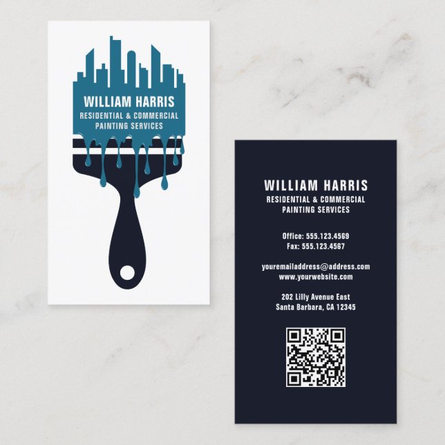 House Painter Navy & Blue QR Code Visitkort (Fram/baksida)