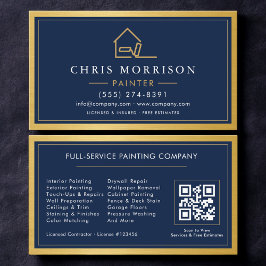 House Painter QR Code Gold Blue Metal Painting  Visitkort