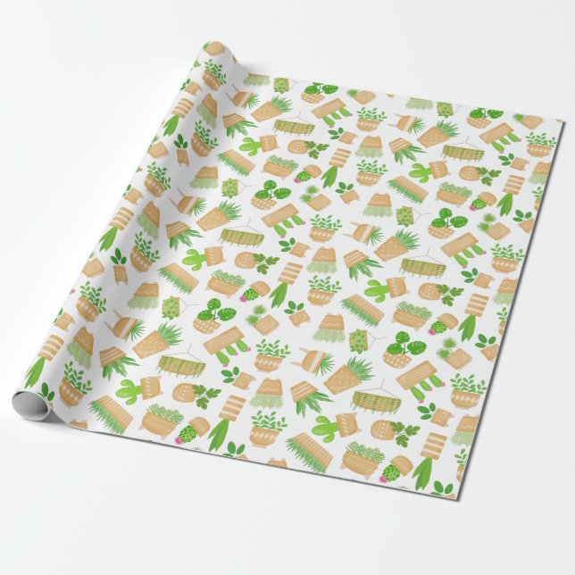 House Plants Cactus on White Wrapping Papper Presentpapper (Utrullad)