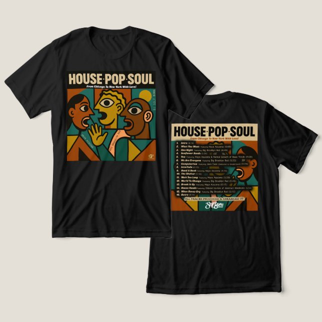 "HOUSE, POP, SOUL" T-Shirt Tri-Blend Shirt (Design fram och bak)