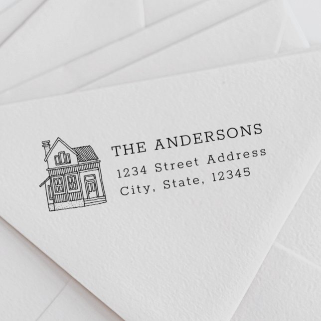 House Porträtt Family Namn Returadress Självfärgande Stämpel (Skapare uppladdad)