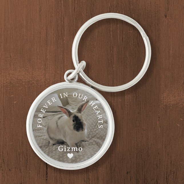 House Rabbit Memorial | Namn och Photo Keepsak Rund Silverfärgad Nyckelring (Skapare uppladdad)
