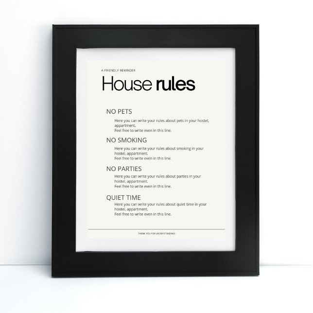 House regler hostel bed & frukostinfo poster (Skapare uppladdad)