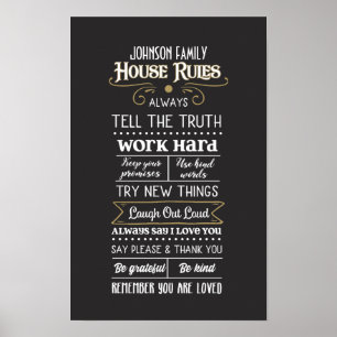 House Regler med Family Namn White Guld Poster