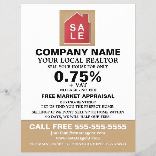 House Sale Logotyp, Realtor, Gods Agent Reklamblad (Framsidan)