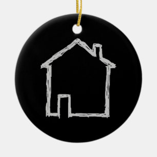 House Sketch. Grått och svart. Julgransprydnad Keramik