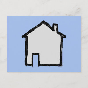 House Sketch. Svart och blå. Vykort