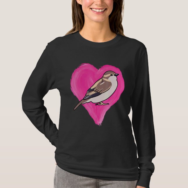 House Sparrow Heart Design Bird Kärlek House Sparr T Shirt (Framsida)