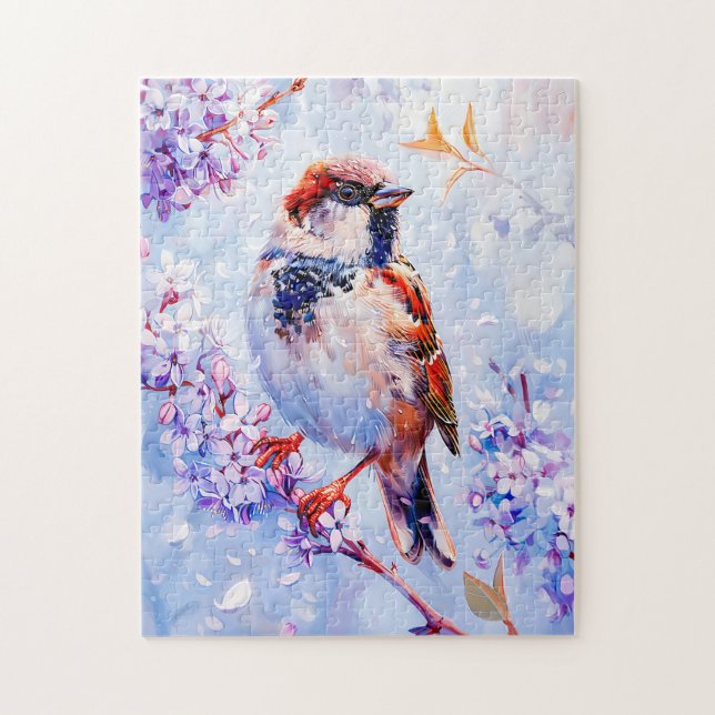 House Sparrow på en Gren-bild Pussel (Vertikal)