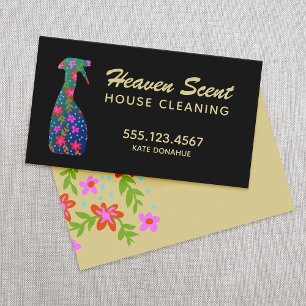 House Städning Blommigt Spray Flaska Visitkort