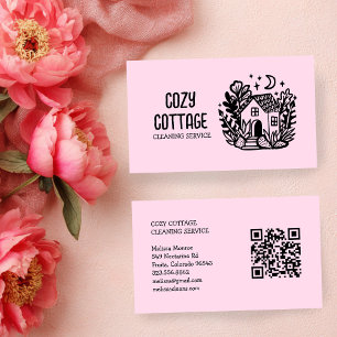 House Städning Cute Cottage Art Anpassningsbar QR- Visitkort