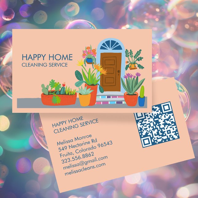 House Städning Cute Front Door Anpassningsbar QR-k Visitkort (House Cleaning Janitorial Maid Cleaner Housesitting Cute Front Door Custom QR Code Business Card
)