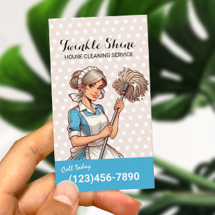 House Städning Cute Girl Maid Service Polka dots Visitkort