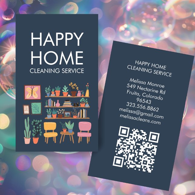 House Städning Cute Livingroom Art Anpassningsbar  Visitkort (House Cleaning Cute Livingroom Art Custom QR Code Business Card
)