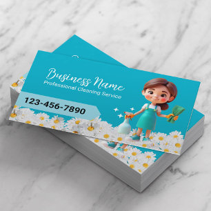 House Städning Daisy Flowers Teal Maid Visitkort