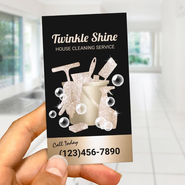 House Städning den moderna Guld-hushållningstjänst Visitkort (Skapare uppladdad)