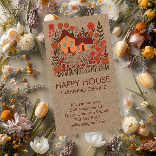 House Städning Home Service Blommigt Farmhouse Kra Visitkort (House Cleaning Home Service Floral Farmhouse Kraft Business Card
)