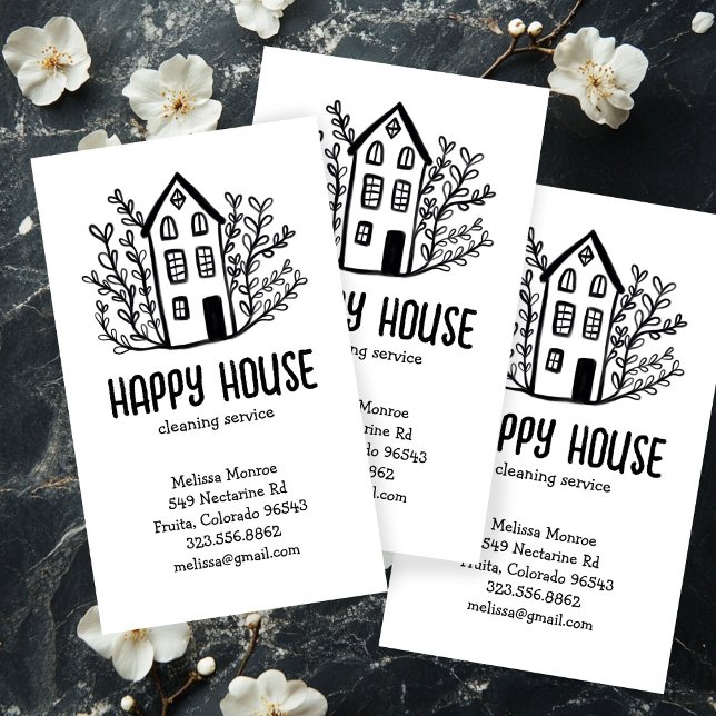 House Städning Home Services Charming Hand plockad Visitkort (House Cleaning Home Services Charming Hand Drawn Business Card
)