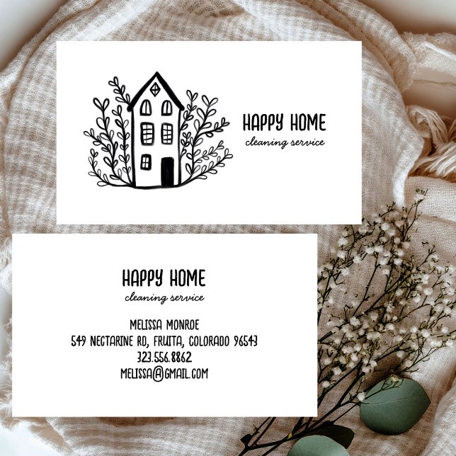House Städning Home Services Hand plockade Doodle Visitkort (House Cleaning Home Services Hand Drawn Doodle Business Card
)