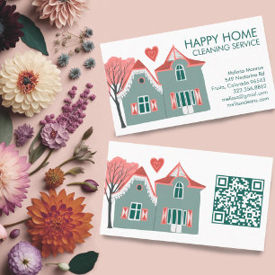 House Städning Home Services Rosa Grönt QR-kod Visitkort