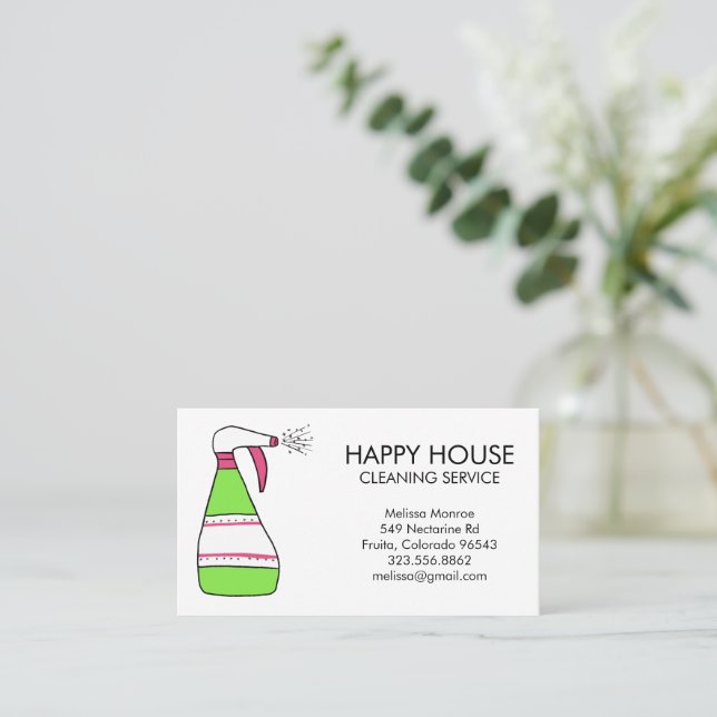 House Städning Home Services Supplies Spray Flaska Visitkort (Stående Fram)