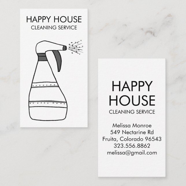 House Städning Home Services Supplies Spray Flaska Visitkort (Fram/baksida)