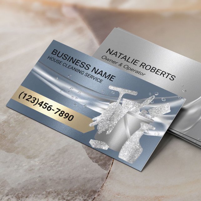 House Städning Household Modern Dusty Blue Visitkort (Skapare uppladdad)