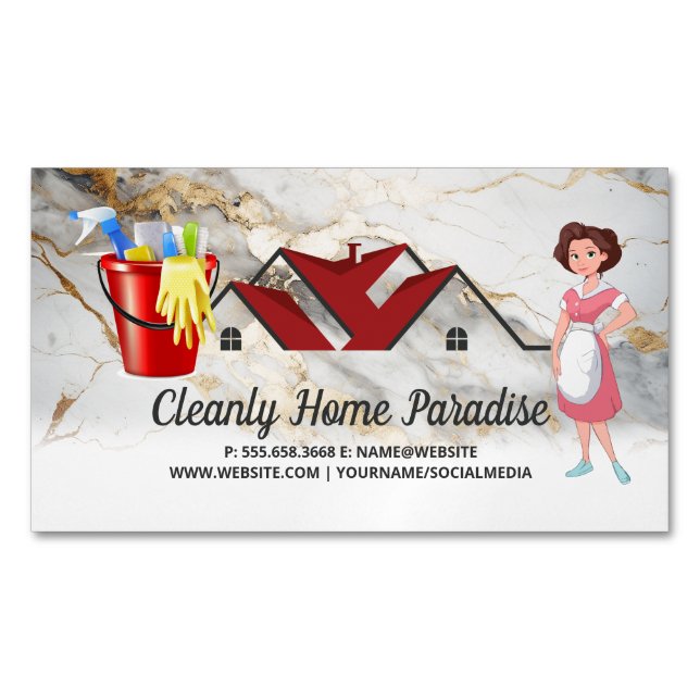 House Städning | Janitorial | Hotel Worker Magnetiska Visitkort (Framsida)