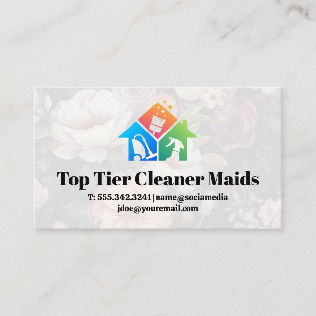 House Städning Logotyp | Bakgrund för Blommigt Visitkort (Framsida)