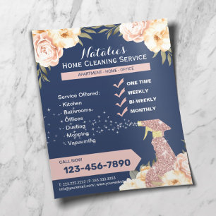 House Städning Maid Service Blommigt Navy Blue Flygblad