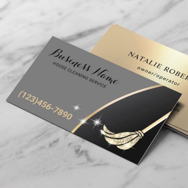 House Städning Maid Service Guld Glitter Mop Visitkort (Skapare uppladdad)