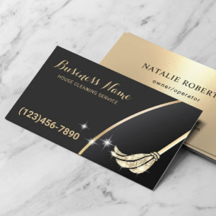 House Städning Maid Service Modern Black & Guld Visitkort