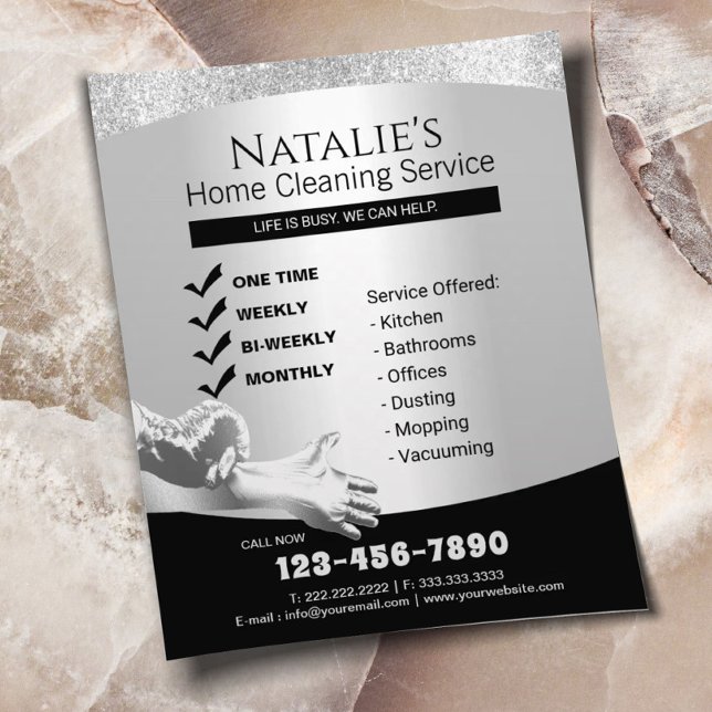 House Städning Maid Service Modern Silver Flygblad (Skapare uppladdad)