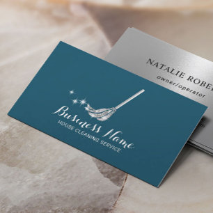 House Städning Maid Service Modern Teal & Silver Visitkort