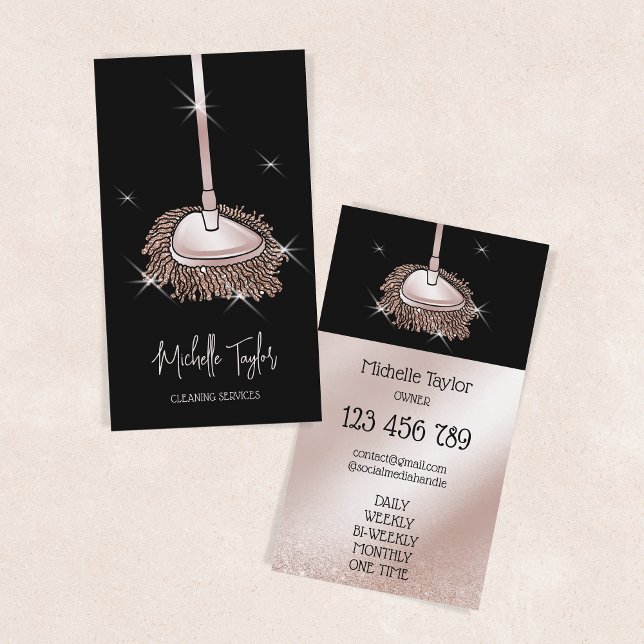 House Städning Maid Service Ro Guld Glitter Mop Visitkort (Skapare uppladdad)