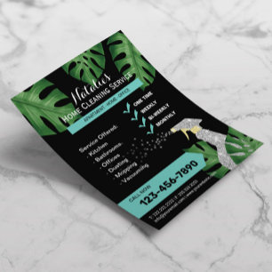 House Städning Maid Service Tropical Lövs Black Flygblad