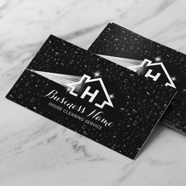 House Städning Presse Tvättande Monogram Black Visitkort (Skapare uppladdad)