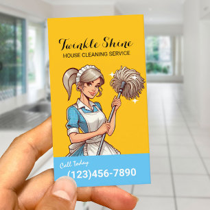 House Städning Retro Blue & Guld Maid Service Visitkort