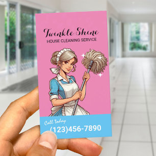 House Städning Retro Blue & Rosa Maid Service Visitkort