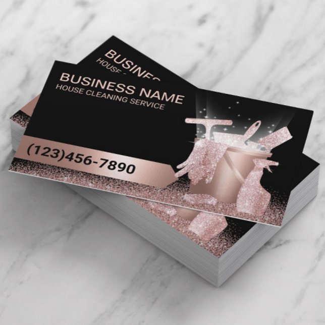 House Städning Service Black & Ro Guld Glitter Visitkort (Skapare uppladdad)